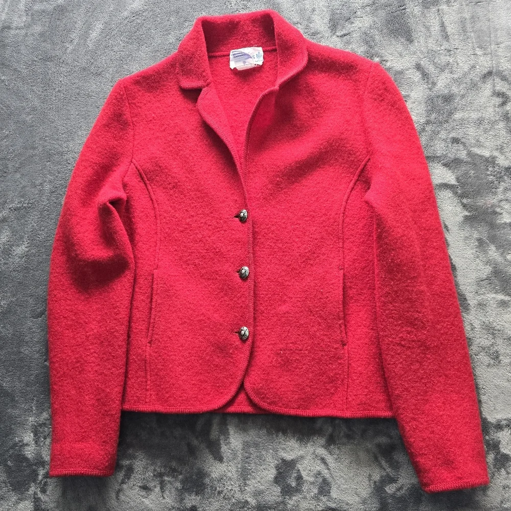 Dean Of Scotland 100% Wool Red Sweater Coat Size Medium - Picture 2 of 12